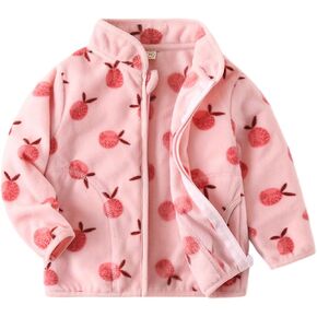 Baby Boys Girls Cute Dopamine Jacket Polar Fleece Cartoon Print Lightweight Kids Coat Sherpa Warm Soft Zipper Outerwear