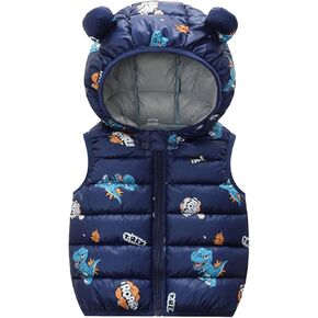 Baby Winter Down Cute Teddy Bear Hooded Sleeveless Jacket Dinosaur Warm Fleece Outerwear (Navy, 12-18 Months)