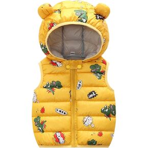 Baby Winter Down Cute Teddy Bear Hooded Sleeveless Jacket Dinosaur Warm Fleece Outerwear (Yellow, 12-18 Months)