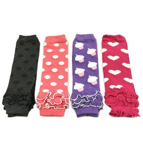 Wrapables Colorful Baby Leg Warmers Set of 4, Grey Dots, Pink Dots, Cupcakes, Hearts & Ruffles