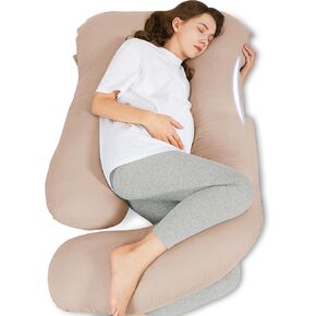 HIPHOP PANDA Muslin Pregnancy Pillows for Sleeping - U Shaped Full Body Maternity Pillow with Removable Cover - Support for Back, Legs, Belly, HIPS - 57 Inch Pregnancy Pillow for Women - Light Tan