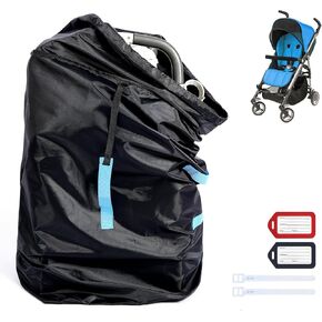 CarSeat Travel Bag for Airplane, Adjustable Double Shoulder Straps, Stroller Bag with 2 Name Tags and Luggage Ties, Stroller Travel Bag for Airplane, 46" H x 32" W x 35" D
