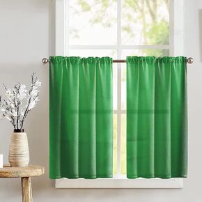 Solid Poplin Tier Window Valance 2 Piece Set Home Décor Bedroom Nursery Kitchen Window (Dark Sage)
