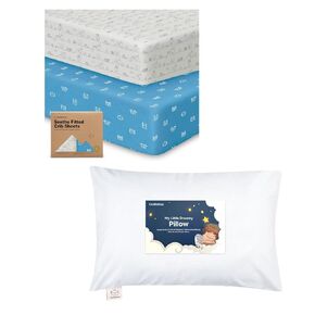 Keababies 2-Pack Crib Sheets and Toddler Pillow with Pillowcase - Soft & Breathable Crib Sheets for Boys and Girls - 13X18 Soft Cotton Toddler Pillows for Sleeping