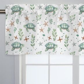 Unisex Ocean Nursery Short Curtain Valance with Rod Pocket for Boys Girls Kids Toddlers Bedroom Living Room Window Decor-18x54