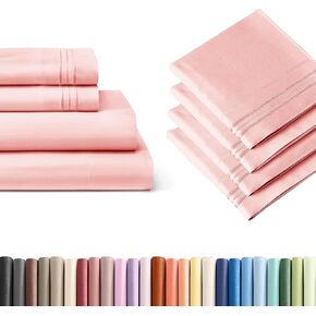 Baby Pink 4-Piece Sheet Set & Pillowcase Bedding Bundle (Full Size) - Complete Full Sheet Set & 4 Pillowcases w/Deep Pockets up to 16 inches - Comfy, Hotel Luxury Quality - Soft, Breathable & Cooling