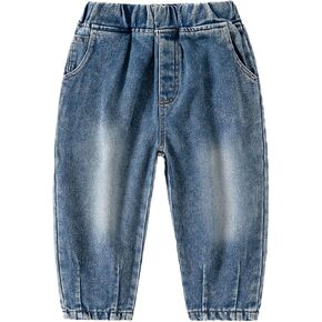 Little Boys Vintage Jeans Toddler Trendy Baggy Denim Pants Elastic High Waist Casual Aesthetic Sweatpants