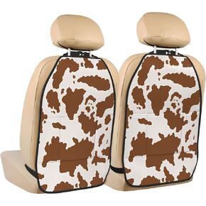 Cow Skin Print Anti-Kick Back Seat Kick Protector with Storage Mat for Car Seats Pockets 2 Pcs- Universal for Cars Vehicle Accessories- Shields from Footprints Car Interior 18.5x26.4 Inches