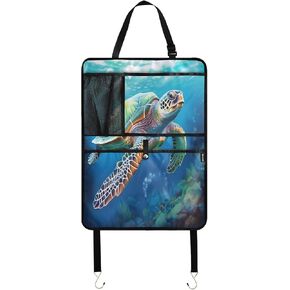 Coikll Sea Turtle Car Backseat Organizer Kick Mats Protector Seat Covers Vehicle Back Seat with Storage Pockets for Road Trip-2Ppacks