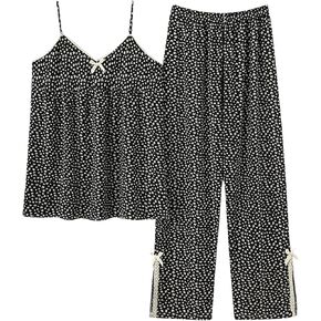 Women's Sexy Pajama Sets Built in Bra Sleeveless Sleepwear Loungewear Floral Cami Tops and Pants Pj Sets Nightwear
