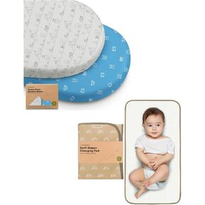 KeaBabies 2-Pack Bassinet Sheets for Girls, Boys and Portable Diaper Changing Pad - 100% Cotton Bassinet Mattress Protector and Waterproof & Foldable Baby Changing Mat for Travel