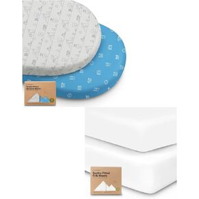 KeaBabies 2-Pack Bassinet Sheets for Girls, Boys and 2-Pack Crib Sheets - 100% Cotton Bassinet Mattress Protector - Soft & Breathable Baby Bedding Set
