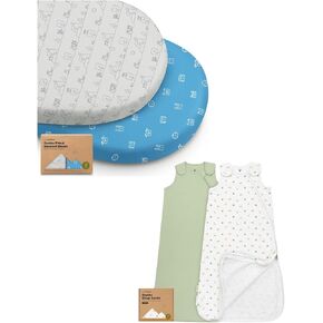 KeaBabies 2-Pack Bassinet Sheets for Girls, Boys and 2-Pack Cotton Baby Sleep Sacks - 100% Cotton Bassinet Mattress Protector and Soft & Breathable Baby Wearable Blanket