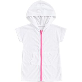 طفلة تيري تغطية التستر على الأكمام القصيرة Zip Up بدلة السباحة مقنعين التستر على شاطئ الالتفاف رداء الاستحمام