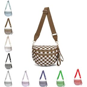 Emmafy Crossbody Bag for Women, Nylon Crossbodys Bags for Women, Fashion Checkered Weaved Crossbody Bag, For Daily Travel
