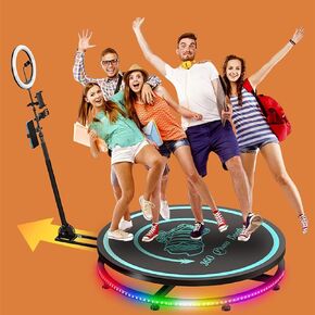 360° Photography Turntable, RGB APP Spin Table Platform with 3 Fill Light Shades, Adjustable 8 Speeds and Height 40-160cm, Extendable Shooting Distance, for Party Live Streaming