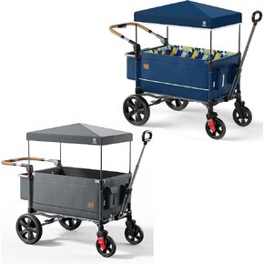 Fox Print Side-Unzip Wagon Stroller for 2 Kids Push Pull