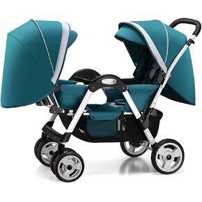 MEHWSUR Double Tandem Stroller Face to Face Foldable Twin Umbrella Baby Pram Stroller for Infant and Toddler,Baby Stroller Twins-Cozy Compact Twins Pushchair (Color : Green)