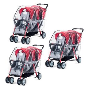Foundations 3-Seat Triple Stroller Rain Cover 3 Pack | Easy to Use Snaps Surrounding a Mesh Window | Air Ventilation While Covered | Clear