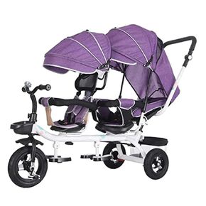 Portable Tandem Strollers 4 in 1 Portable Kids Trike Twin Trolley Bicycle Twin Stroller Large Space Metal Baby Carriage