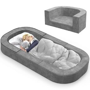 سرير سفر رضيع 2-في 1 في 1 وأريكة للأطفال من 1-6 سنوات ، سرير طفل قابل للطي مع حقيبة حمل ، للاستخدام الداخلي أو الخارجي ، الحجم L. in Kuwait