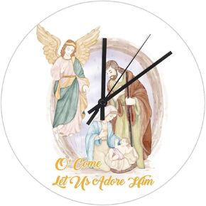Wall Clock Christian Gift Nativity Scenes Clock 12in Large Vintage Christmas Round PVC Clock for Newborn Baby Kitchen Battery Operated for Living Room/Kitchen/Bedroom/Bathroom