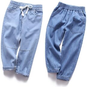 EISHOW Toddler Girl Boy Summer Pants Jeans,Kids Elastic Waist Pants Soft Cotton Denim Pants, Baby Boys Drawstring Pants