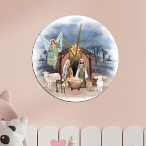 Wall Clock Nativity Scenes Clock 12in Vintage Rustic Chic Style Christmas PVC Clock for Newborn Baby Bedroom Battery Operated Silent for Home Kitchen Living/Dining Room Bedroom Office