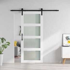 42 x 84 in Glass and Manufactured Wood Prefinished Barn Door with Installation Hardware Kit