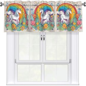 Cartoon Unicorns Picture Short Curtains with Valance Rod 54x18in - Curtain Valance Kitchen Bathroom Laundry Room Studio - Home Decor