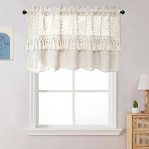 صافرة من الدانتيل الكروشيه الريفي لنظام التشغيل Windows Pocket Boho Crochet مع شرابات لغرفة الطعام غرفة المعيشة مزرعة الدانتيل النافذة المسموح