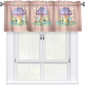 Cartoon Mushroom Pattern Short Curtains with Valance Rod 54x18in - Curtain Valance Kitchen Bathroom Laundry Room Studio - Home Decor