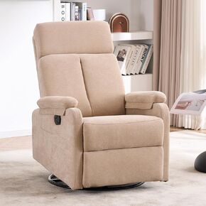 Recliner Chairs, Swivel Rocker Recliner Chair for Adults, Glider Rocking Chair, Small Nursery Recliner for Living Room,RV, Reclining with Modern-Designed Armrests, Upholstered Fabric Beige