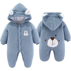 Baby Boys Girls Clothes Bodysuit Winter Bear Ears Fleece Bodysuits Hooded Snowsuit Newborn Cute Winter Warm Outwear Outfits