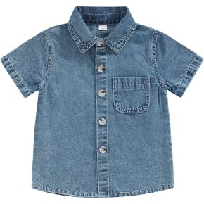 Kids Toddler Baby Boy Button Down Shirt Short Sleeve Denim Lapel Neck T-Shirt Tops Casual Tee Blouse Summer Clothes