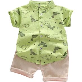 Toddler Boys Outfits Short Sleeve Button Down Dinosaur Cotton Shirt Sets Baby Cute Summer Easter Casual Clothes