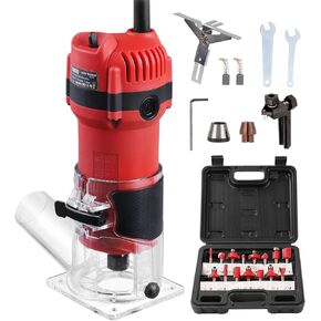 Wood Router, 800W Compact Router Tools for Woodworking, 31000 RPM Hand Trim Router with 15 Pcs 1/4" Router Bits Set, Edge Guide, Roller Guide, Dust Hood