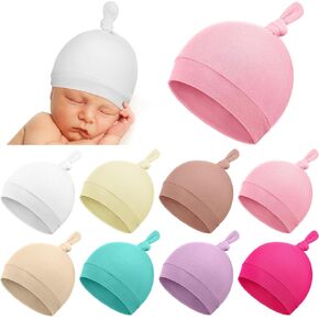 Suhine 8 Pcs Preemie Hats for Baby Girls Boys Cotton Premature Knot Hats Newborn Hospital Cap Warm Nicu Beanie