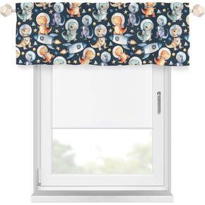 Cute Dinosaurs Space Rocket Curtain Valance Rod Pocket Dino Astronaut Spaceship Planet Cloud Stars Window Treatments Galaxy Adventure Small Drape for Kids Nursery Navy 54x18inch Pack of 2