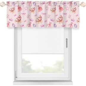 Cute Princess Castle Dress Shoes Pink Window Valances Rod Pocket Fairytale Bows Carriage Crown Magical Mirror Short Curtains for Kids Nursery Bedroom Living Room Castle 54"x18" Pack of 1