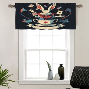 Cartoon Rabbit Poker Window Valances, Rod Pocket Playful Animal Playing Card Window Treatment Short Curtains for Kitchen/Bathroom/Living Room, 54" W X 18" L
