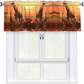 Giraffe Mum and Baby Picture Short Curtains with Valance Rod 54x18in - Curtain Valance Kitchen Bathroom Laundry Room Studio - Home Decor
