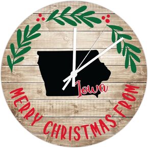 Wall Clock Maine Clock 10x10 Retro Design State Silhouette Christmas Round PVC Clock for Newborn Baby Bedroom Battery Operated Silent Decor for Lake House Home Clearance Kitchen Pool Bathroom