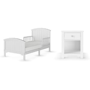 Child Craft Hampton Toddler Bed and Nightstand Bedroom Furniture Set, 2 Piece, Low to Ground Bed Design (Dusty Heather)