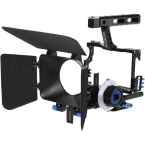 Andoer C500 Camera Camcorder Video Cage Rig Kit Film Making System with Matte Box, Follow Focus, Handle, 15mm Rod for Panasonic GH4 for Sony A7S/A7/A7R/A7RII/A7SII/A7IV ILDC Mirrorless Camera
