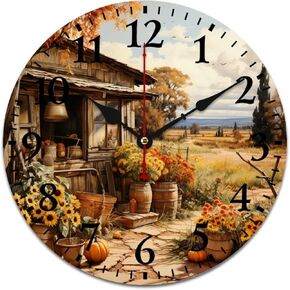16 Inch Wall Clocks Green Leaf with Tropical Flowers and Cactus Wooden Hanging Clock Silent Non Ticking Arabic Numeral Baby Cute Nursery Cactus Wooden Wall Clocks for Kids Room and Kitchen