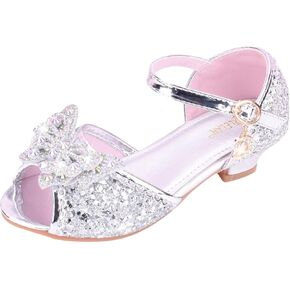 Girls Sparkly Rhinestone Butterfly Princess Shoes Low Heels Dress Up Kids Glitter Sandals Open Toe Buckle Strap