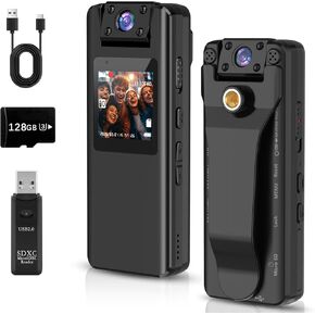 Body Camera with Audio and Video Recording - 128GB Body Cam with 180° Rotating Lens,1080P Body Worn Camcorder with 9HR Battery,Night Vision,Loop Recording for Personal Civilians Police Law Enforcement