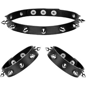 taffeta alley Leather Bracelet Studded Spike Rivet Cuff Unisex Spike Choker and Goth Bangle Set in Kuwait