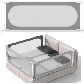 Baby Bed Rail with Safety Y-Strap Extra Long Twin Full Queen King Size Infants Toddlers Guardrail with Reinforce Anchor (Grey, 75 inch)